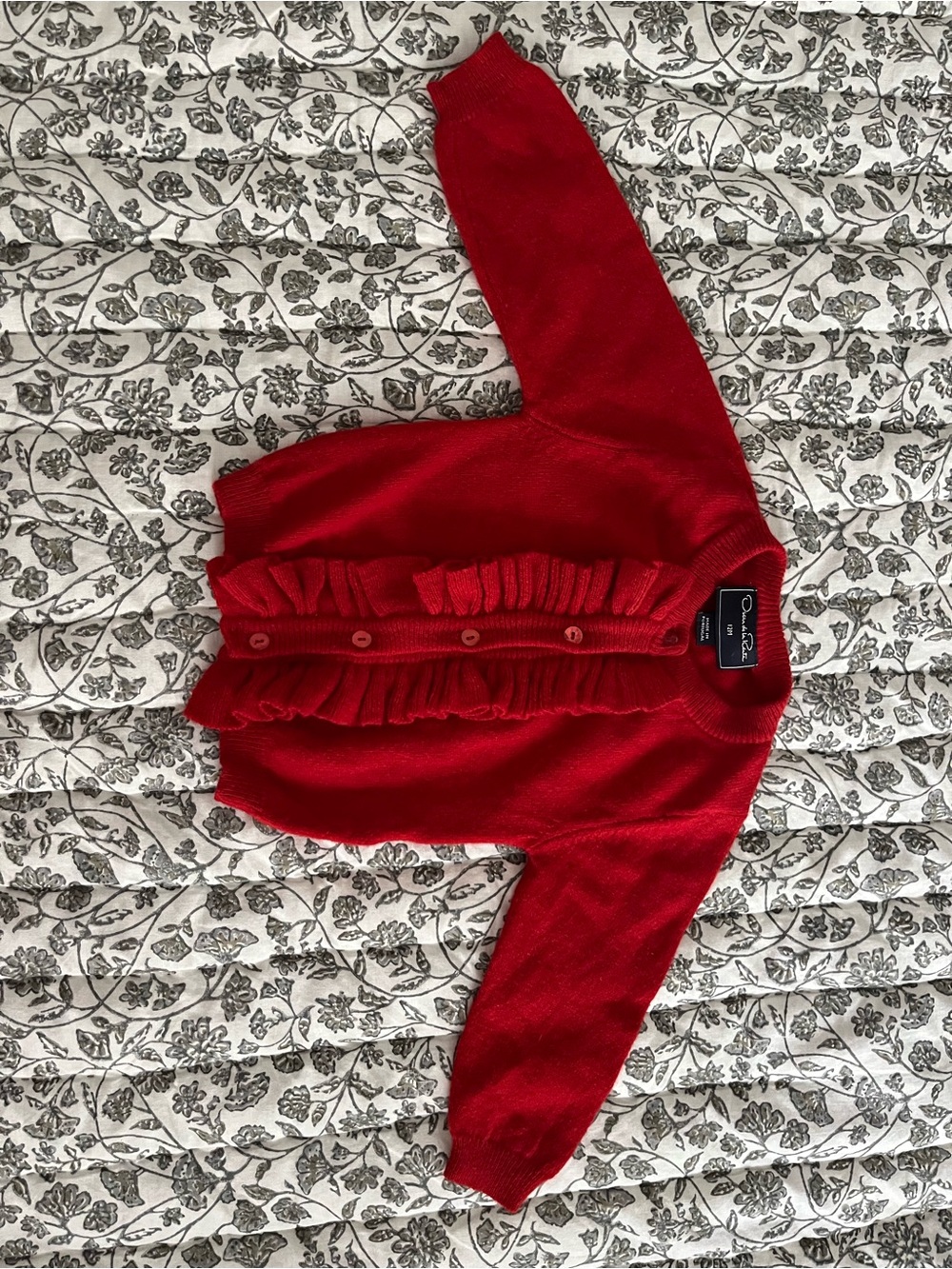 Oscar de la Renta Red Ruffle-Front Cardigan Sweater